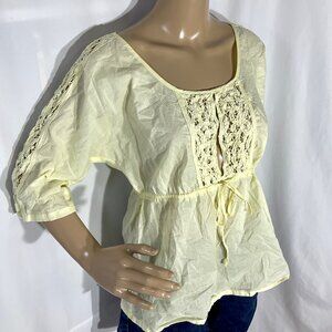 Yellow Flowy 3/4 Sleeve Top Sz Med Willi Smith